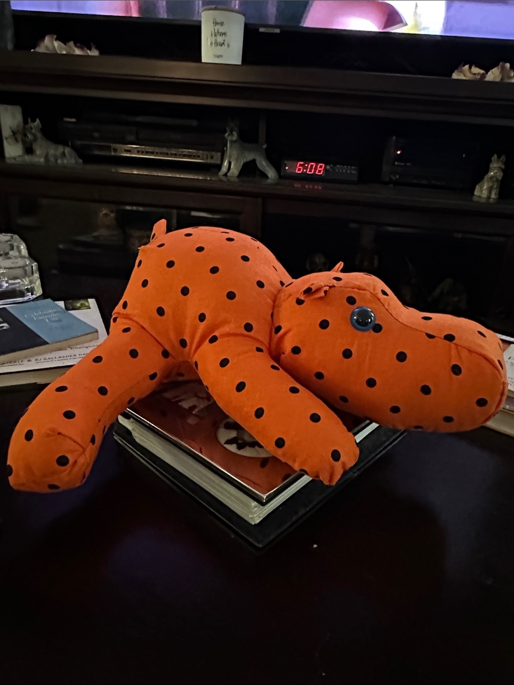 Hippy the Hippo Handmade Orange Polka Dot Plush Hippo Toy - Picture 2 of 7
